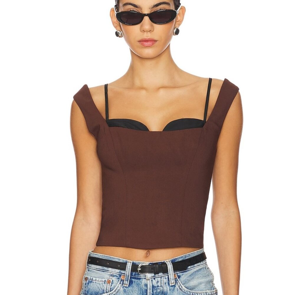 LPA Kenley Top in Black & Brown crop top bustier corset